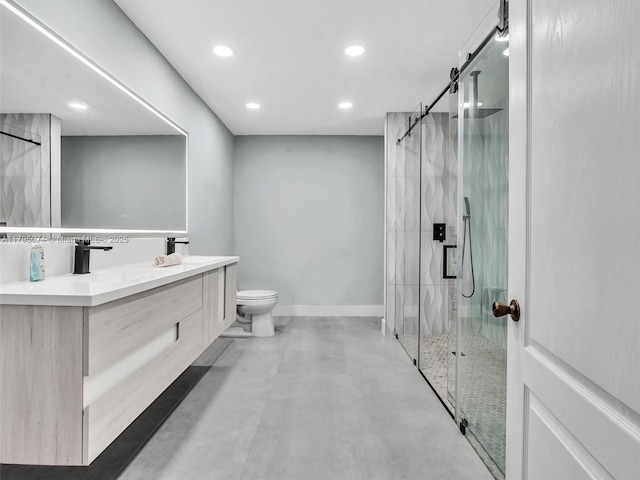 15066 SW 38th Ter, Miami, FL 33185 - bathroom with a stall shower, recessed lighting, toilet, double vanity, and finished concrete flooring