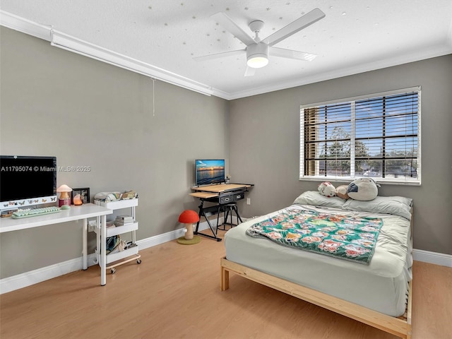 15066 SW 38th Ter, Miami, FL 33185 - bedroom featuring wood finished floors, crown molding, baseboards, and a ceiling fan