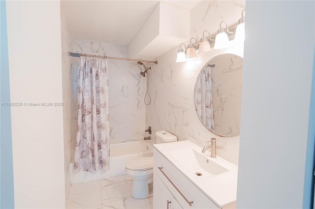 1817 S Ocean Dr Unit 0918, Hallandale Beach, FL 33009 - full bath featuring toilet, shower / tub combo, marble look tiles, vanity, and tile walls
