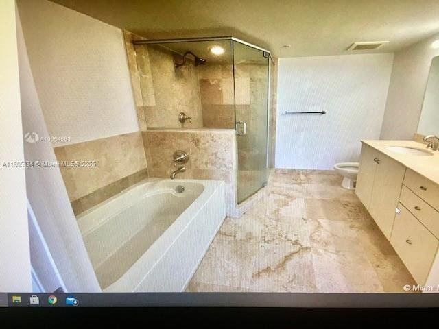 3232 SW 22nd Ter Unit 1303, Miami, FL 33145 - bathroom featuring a shower stall, toilet, a bath, and vanity