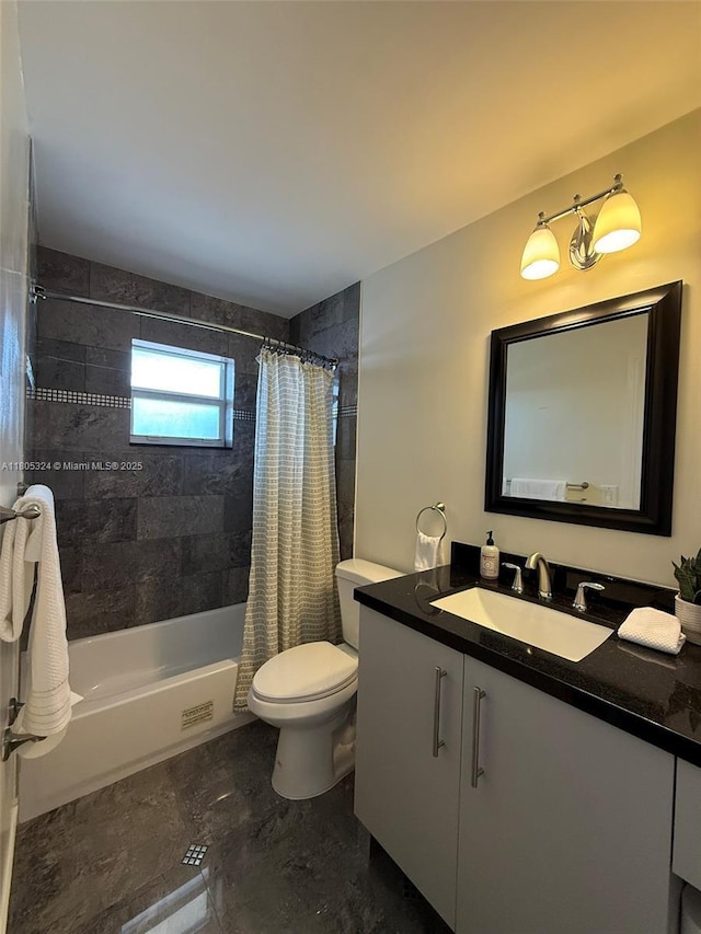 218 NE 12th Ave Unit 503, Hallandale Beach, FL 33009 - bathroom featuring toilet, shower / tub combo with curtain, and vanity