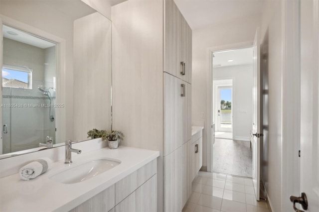 5630 N Sterling Ranch Dr, Davie, FL 33314 - bathroom with a shower stall, tile patterned flooring, and vanity
