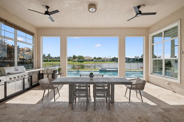 5630 N Sterling Ranch Dr, Davie, FL 33314 - sunroom / solarium with a water view and stone tile flooring