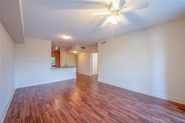 510 NW 84th Ave Unit 303, Plantation, FL 33324 - unfurnished living room with dark wood finished floors, baseboards, and a ceiling fan
