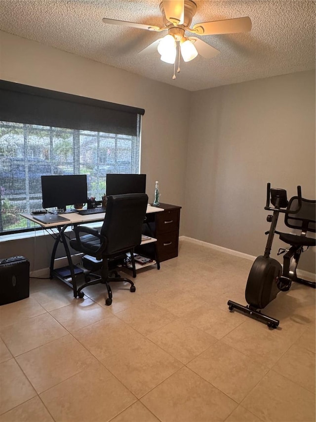 475 SE 20th Ln, Homestead, FL 33033 - office area featuring healthy amount of natural light, a textured ceiling, ceiling fan, and baseboards