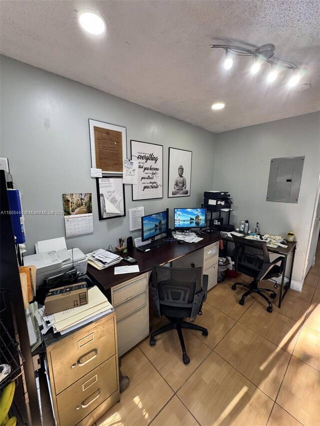 7005 NW 173rd Dr Unit 1702, Hialeah, FL 33015 - home office featuring electric panel, a textured ceiling, and light tile patterned floors
