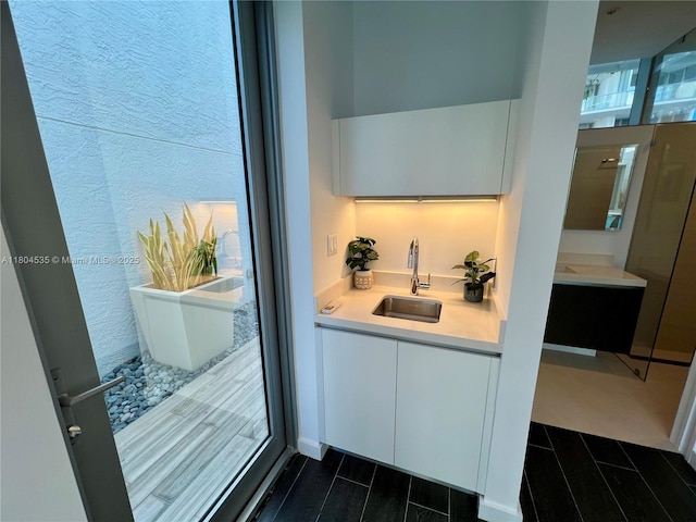 851 NE 1st Ave Unit Caba Pb23, Miami, FL 33132 - bathroom featuring vanity, wood tiled floors, and a freestanding bath