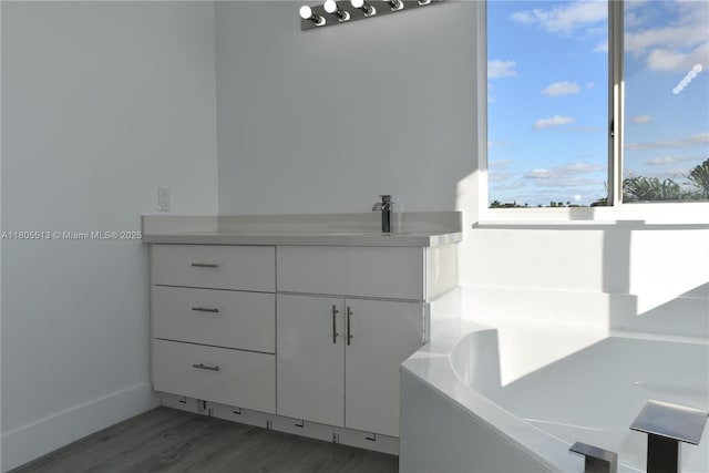 2925 SW 133rd Ave, Miramar, FL 33027 - bathroom with wood finished floors, vanity, and a bath