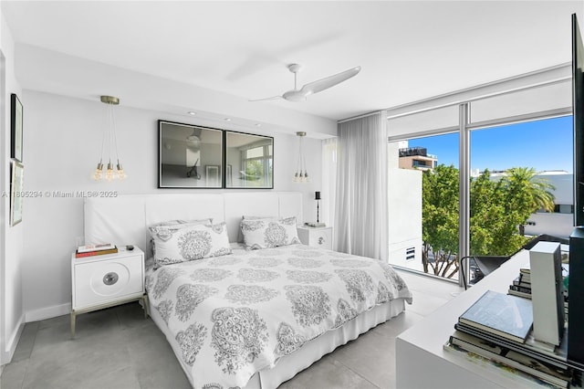 1201 20th St Unit 314, Miami Beach, FL 33139 - bedroom with light tile patterned floors, ceiling fan, and access to outside