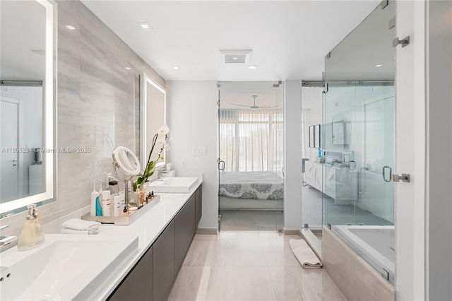 1201 20th St Unit 314, Miami Beach, FL 33139 - ensuite bathroom with a stall shower and double vanity