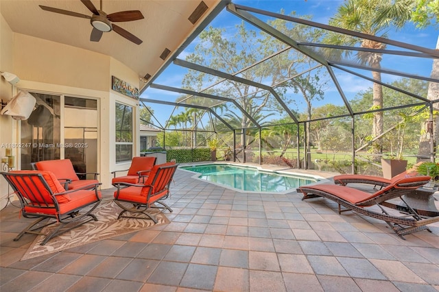 5957 NW 125th Ave, Coral Springs, FL 33076 - outdoor pool with a patio area, a ceiling fan, and a lanai