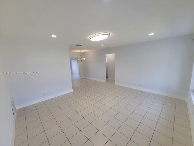 4519 NW 49th Dr, Tamarac, FL 33319 - unfurnished room featuring a chandelier, recessed lighting, baseboards, and light tile patterned floors