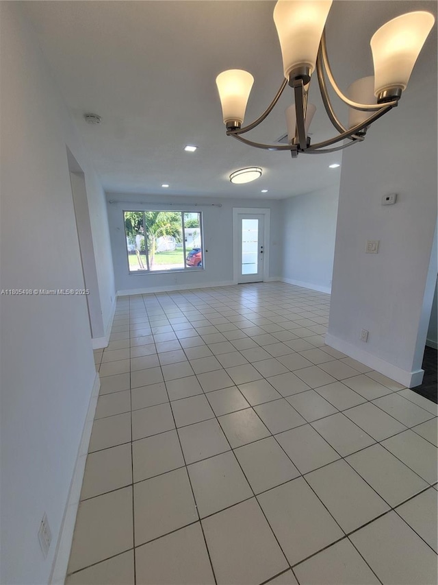 4519 NW 49th Dr, Tamarac, FL 33319 - unfurnished room with a chandelier, light tile patterned floors, baseboards, recessed lighting, and a smoke detector