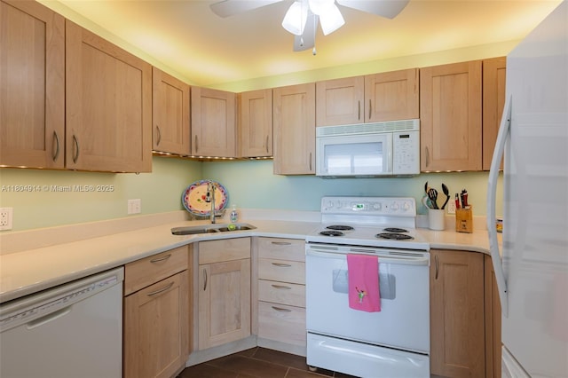 2000 Coco Plum Dr Unit 301, Marathon, FL 33050 - kitchen featuring white appliances, light brown cabinetry, a sink, and light countertops