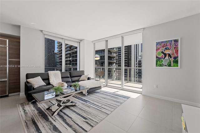 1100 S Miami Ave Unit 3210, Miami, FL 33130 - tiled living room featuring expansive windows and baseboards