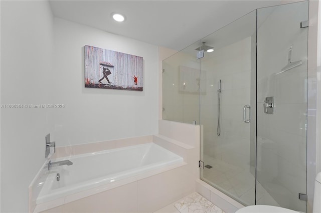 1100 S Miami Ave Unit 3210, Miami, FL 33130 - full bathroom featuring a shower stall, a garden tub, recessed lighting, and toilet