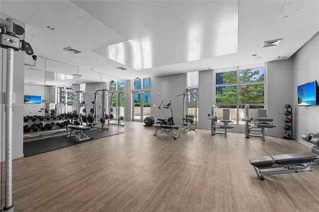 1100 S Miami Ave Unit 3210, Miami, FL 33130 - workout area featuring expansive windows and wood finished floors