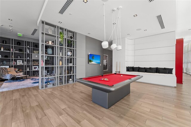 1100 S Miami Ave Unit 3210, Miami, FL 33130 - playroom featuring billiards table, light wood-style floors, and a wall of windows