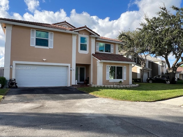 897 NW 97th Ave, Plantation, FL 33324 - view of front facade with an attached garage, a tiled roof, driveway, a front lawn, and stucco siding