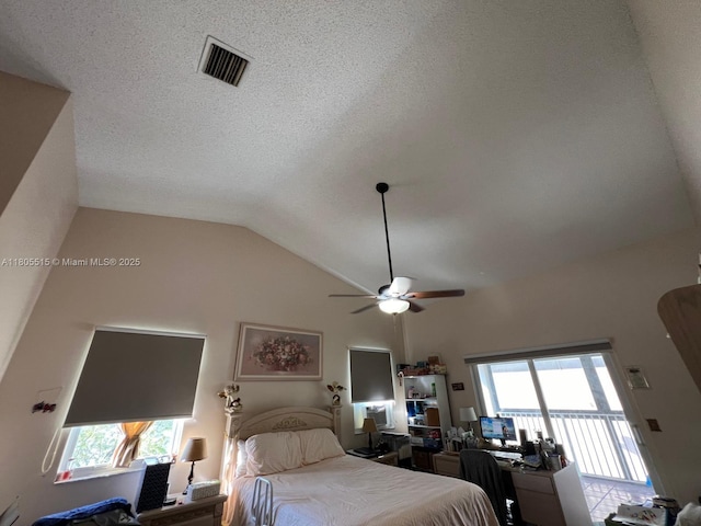 897 NW 97th Ave, Plantation, FL 33324 - bedroom featuring vaulted ceiling, access to outside, a ceiling fan, and a textured ceiling