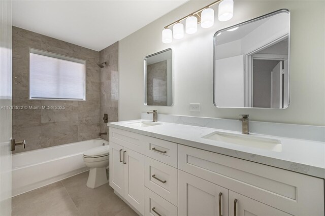 1128 Hidden Valley Way, Weston, FL 33327 - bathroom with toilet, double vanity, bathing tub / shower combination, and tile patterned floors