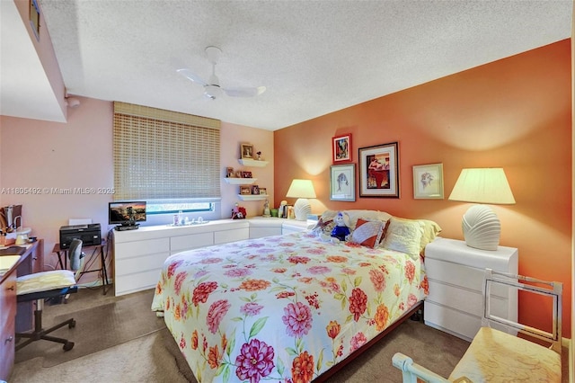 1510 Whitehall Dr Unit 402, Davie, FL 33324 - bedroom featuring carpet floors, a textured ceiling, a desk, and ceiling fan