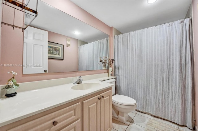 1510 Whitehall Dr Unit 402, Davie, FL 33324 - bathroom featuring toilet, vanity, tile patterned flooring, and a shower with curtain