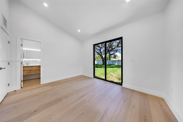 53 NW 107th St, Miami Shores, FL 33168 - unfurnished room featuring light wood-style floors, recessed lighting, high vaulted ceiling, and a water view