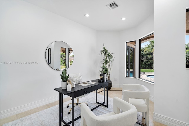 11930 NW 8th St, Plantation, FL 33325 - office area featuring plenty of natural light, recessed lighting, baseboards, and light tile patterned flooring