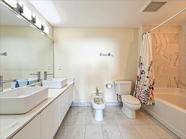 601 NE 36th St Unit 2608, Miami, FL 33137 - full bathroom with toilet, shower / bath combo, a bidet, and tile patterned flooring