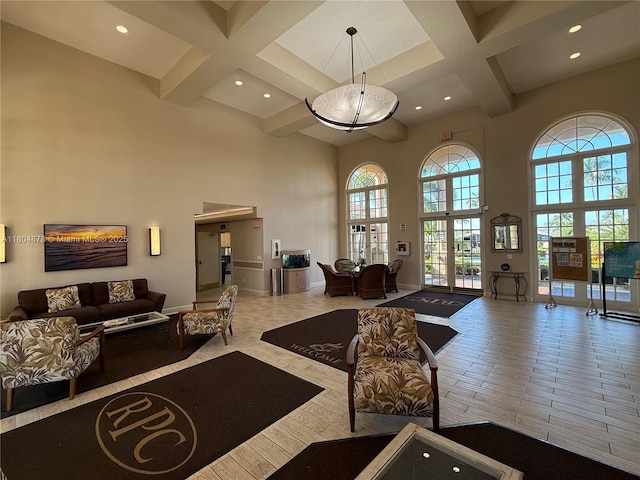2520 SE 19th Pl Unit 202-B, Homestead, FL 33035 - common area featuring a towering ceiling, coffered ceiling, and recessed lighting