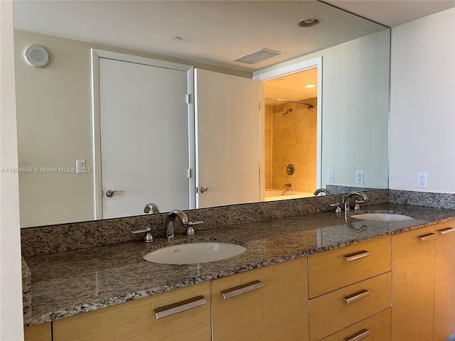 1800 S Ocean Dr Unit 2006, Hallandale Beach, FL 33009 - full bath featuring double vanity, recessed lighting, and tub / shower combination