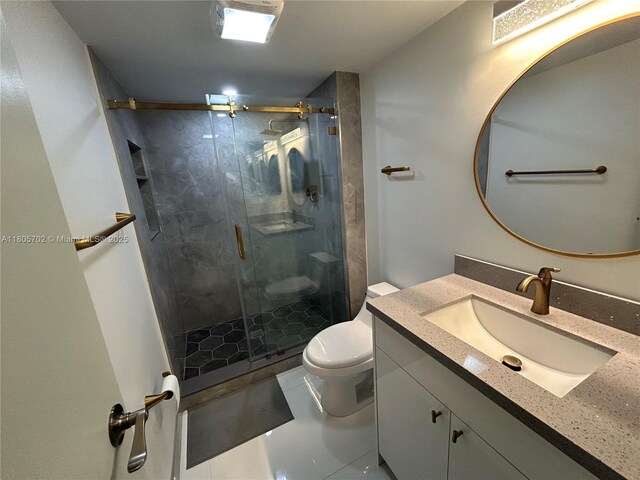 20335 W Country Club Dr Unit 903, Aventura, FL 33180 - full bathroom with vanity, toilet, a shower stall, and tile patterned flooring