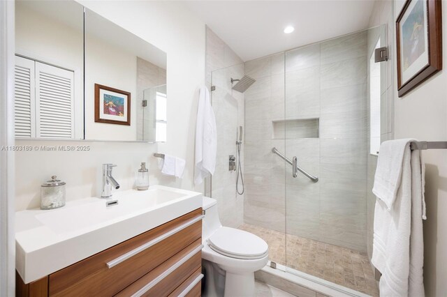 8610 SW 83rd St, Miami, FL 33143 - full bath with toilet, a stall shower, vanity, and recessed lighting