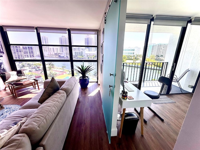200 Leslie Dr Unit 817, Hallandale Beach, FL 33009 - office area featuring a wall of windows, a view of city, and wood finished floors