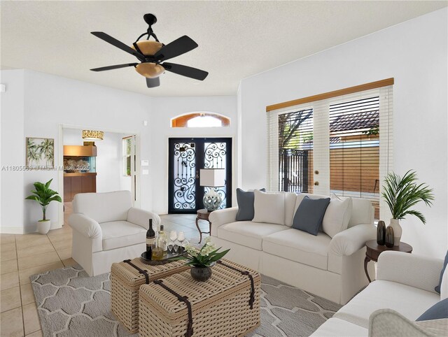 9029 SW 214th St, Cutler Bay, FL 33189 - tiled living room featuring a ceiling fan
