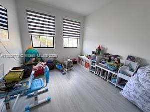 rec room with wood finished floors