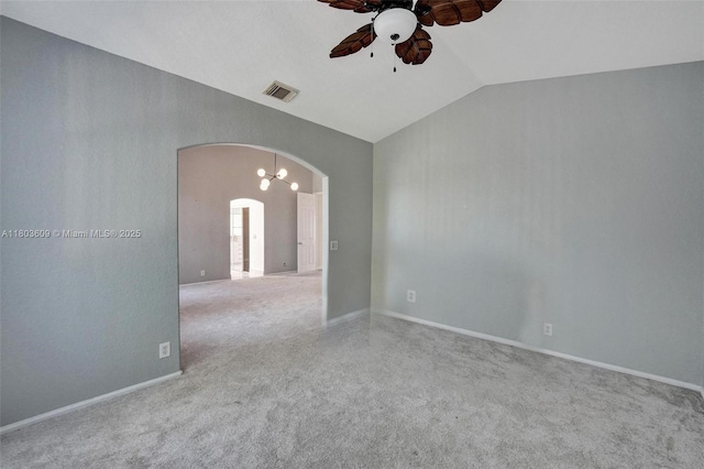 10730 NW 56th Ct, Coral Springs, FL 33076 - carpeted spare room with arched walkways, ceiling fan, and lofted ceiling