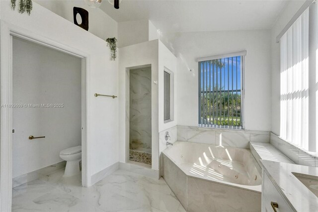 10730 NW 56th Ct, Coral Springs, FL 33076 - full bathroom with a whirlpool tub, marble look tile flooring, vanity, and a marble finish shower