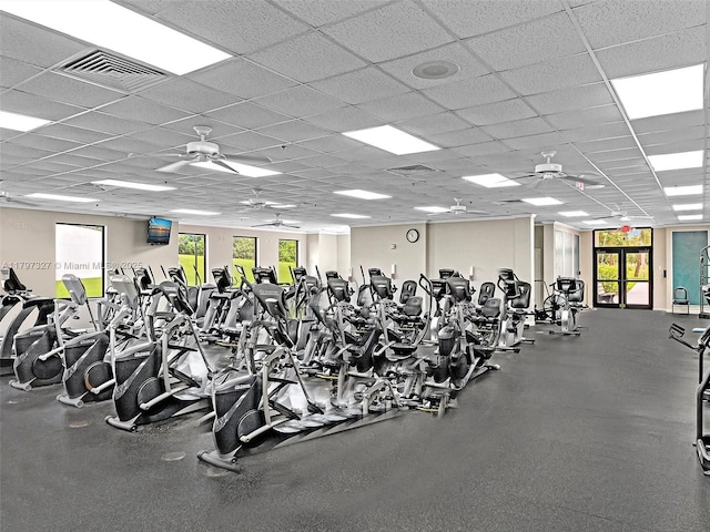 374 Tilford R Unit 374, Deerfield Beach, FL 33442 - workout area with a ceiling fan and a paneled ceiling