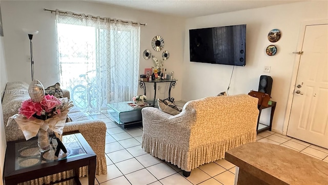 living room featuring light tile patterned floors