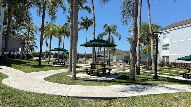 view of home's community with a yard