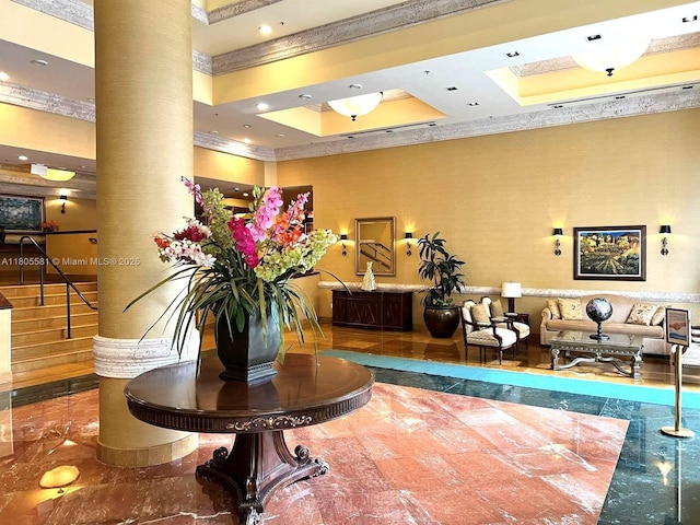 8395 SW 73rd Ave Unit 312, Miami, FL 33143 - community lobby with ornamental molding, recessed lighting, and a high ceiling