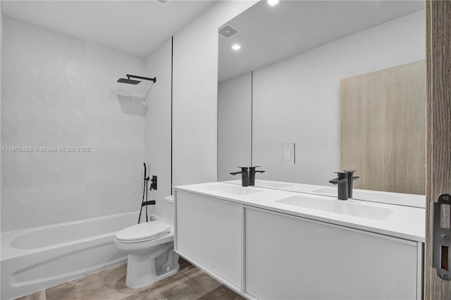 3431-3433 SW 16th Ter, Miami, FL 33145 - full bath with toilet, double vanity, bathing tub / shower combination, and wood finished floors