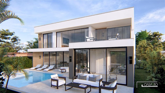 30 Samana Dr, Coconut Grove, FL 33133 - rear view of house with a balcony, a patio area, an outdoor pool, and an outdoor living space