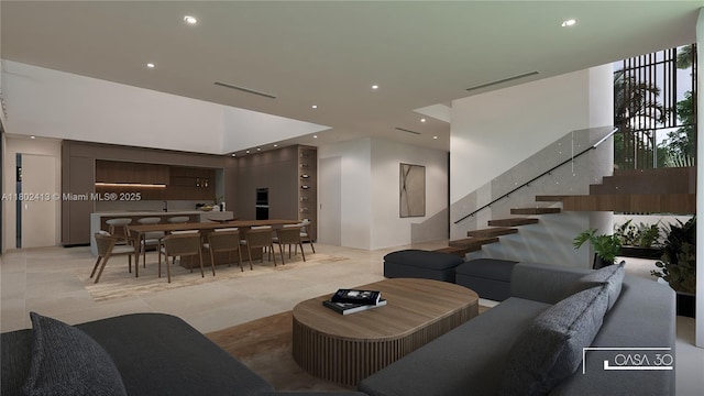 30 Samana Dr, Coconut Grove, FL 33133 - living room featuring stairway and recessed lighting