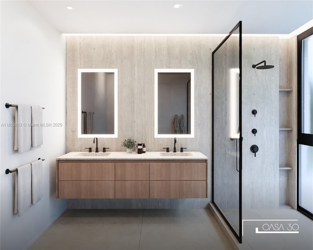30 Samana Dr, Coconut Grove, FL 33133 - full bathroom featuring a shower stall, double vanity, and tile patterned floors