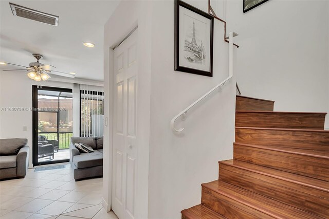 1541 NW 92nd Ave Unit 186, Pembroke Pines, FL 33024 - staircase with tile patterned floors, recessed lighting, and a ceiling fan