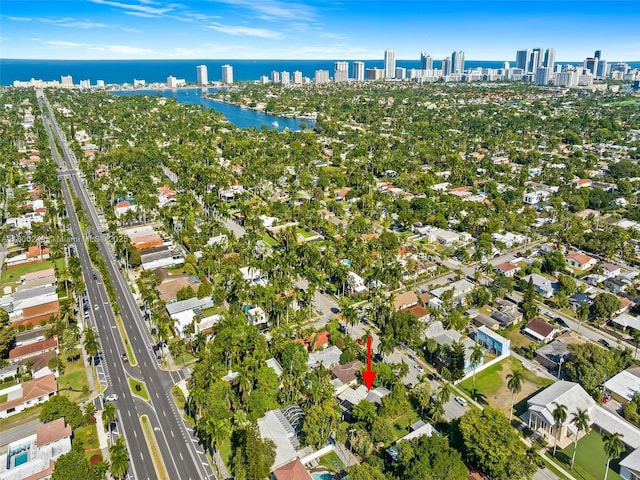 1519 Harrison St, Hollywood, FL 33020 - aerial view of property and surrounding area with a skyline view, a major roadway, and a nearby body of water