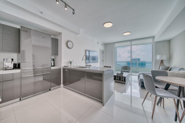 1080 Brickell Ave Unit 3802, Miami, FL 33131 - kitchen with a sink, gray cabinetry, a peninsula, modern cabinets, and open floor plan